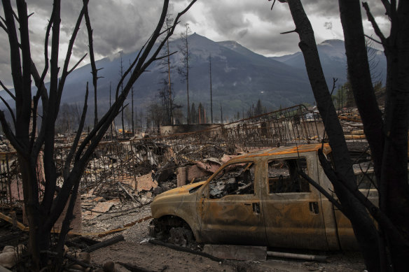 A devastated residential neighbourhood in Jasper, in the Canadian Rocky Mountains this year.