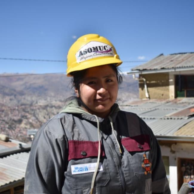 A woman in a hard hat